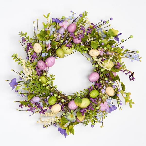 Unbranded 20 in. Artificial Easter Eggs and Foliage Wreath