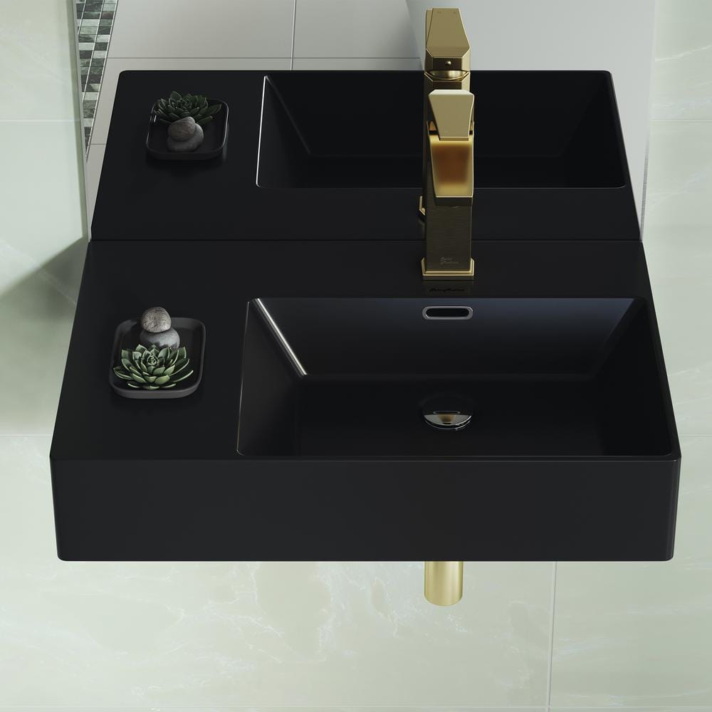St. Tropez 24 in. x 18 in. Matte Black Ceramic Wall Hung Vessel Sink with Right Side Faucet Mount price history on PriceWatchPro