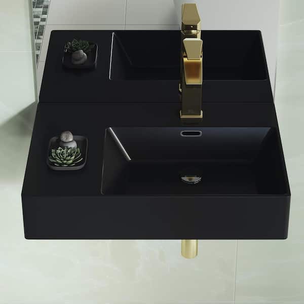 Swiss Madison St. Tropez 24 in. x 18 in. Matte Black Ceramic Wall Hung Vessel Sink with Right Side Faucet Mount
