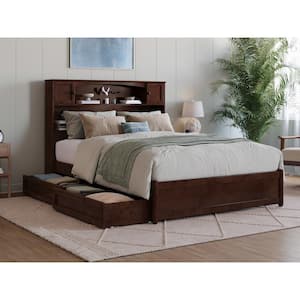 Hadley Walnut Brown Solid Wood Frame Full Platform Bed with Panel Footboard and Storage Drawers