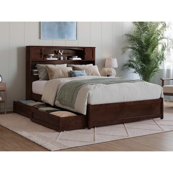 AFI Hadley Walnut Brown Solid Wood Frame Full Platform Bed With Panel ...