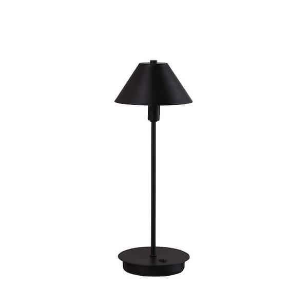 HomeRoots 17.5 in. Black Standard Light Bulb Bedside Table Lamp with Black Metal Shade