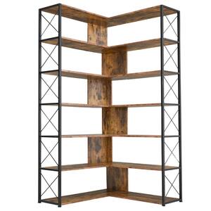 70.9 in. Oak 7-Tier L-Shaped Corner Bookcase with Metal Frame SW-SJ-OA ...