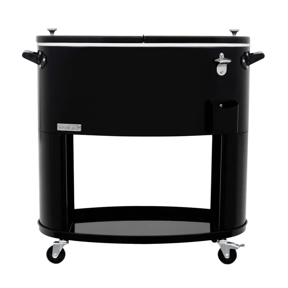 Black Powder Coated Steel Rolling Patio Cooler with Insulated Basin