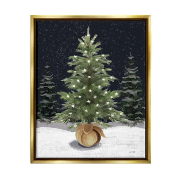 Stupell Industries Christmas Tree Snow Scene by House Fenway 1-Piece Floater Frame Graphic Print Nature Poster Art Print 21 in. x 17 in.