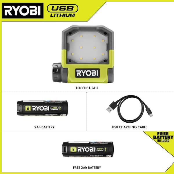 USB Lithium Flip Light Kit with USB Lithium 2.0Ah Rechargable Battery