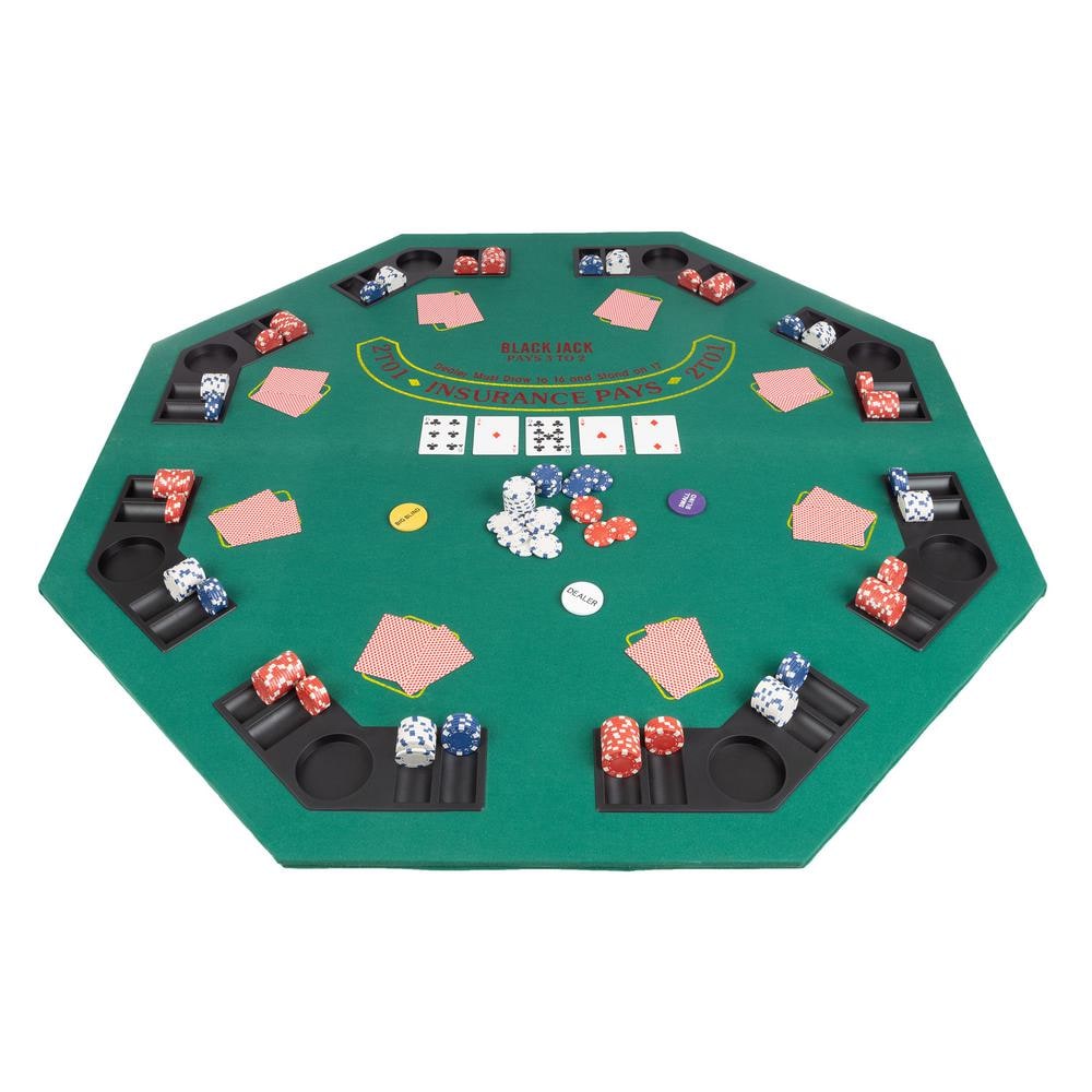 48-Inch Green Felt Foldable Poker Table Top with 500 Chips Set