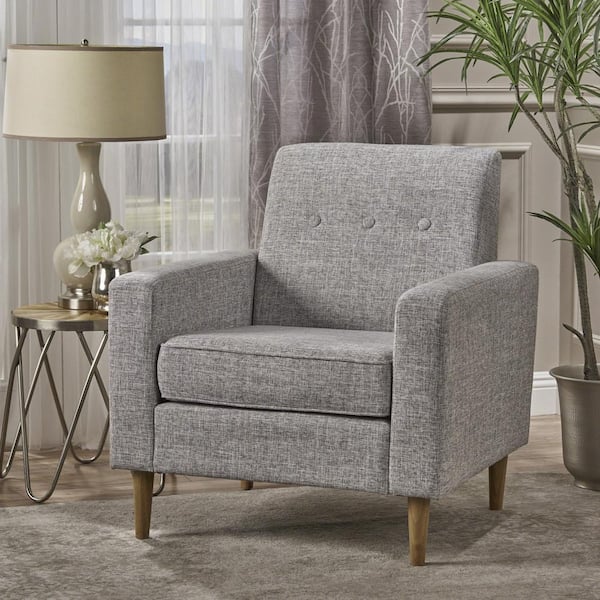 Noble House Sawyer Light Grey Tweed Fabric Upholstered Club Chair