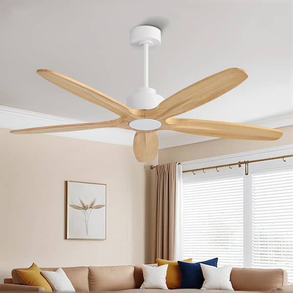 54 in. 5-Soild Wood Blades Indoor Black Ceiling Fan with Remote White Downrod