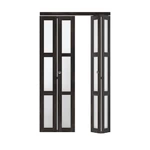 48 in. x 80.5 in. 3-Lite Tempered Frosted Glass Solid Core Dark Brown Finished Bi-Fold Door with Hardware