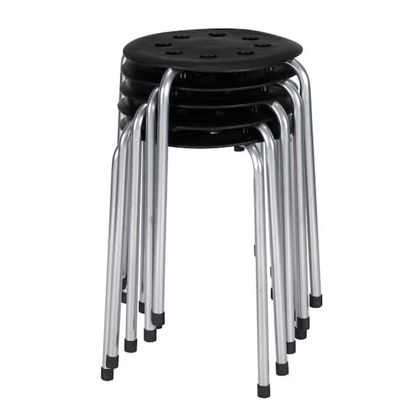 Karl home Stackable Round Stool Black Silver (Set of 5)