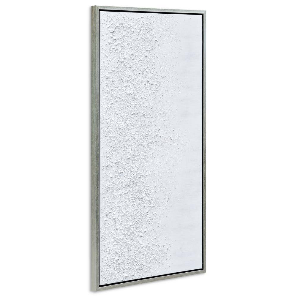 White Snow Abstract Textured Hand Painted Canvas with Silver Frame