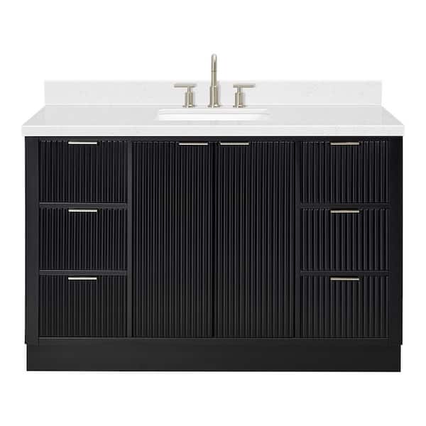 Milan 54 in. W x 21.5 in. D x 36 in. H Single Sink Freestanding Bath Vanity in Black with Carrara White Quartz Top