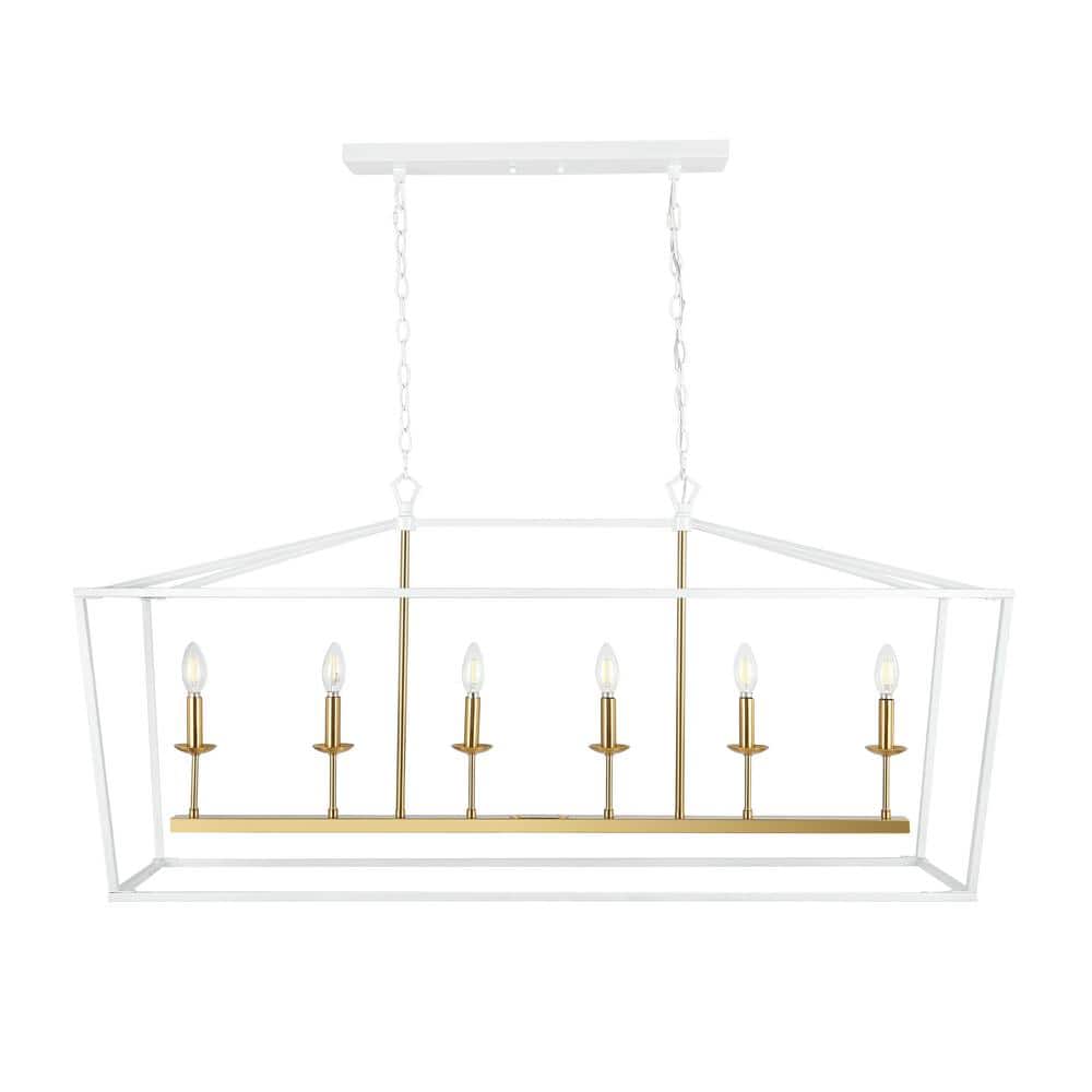 Pagoda 49" Satin White Iron Candle-Style Linear Chandelier