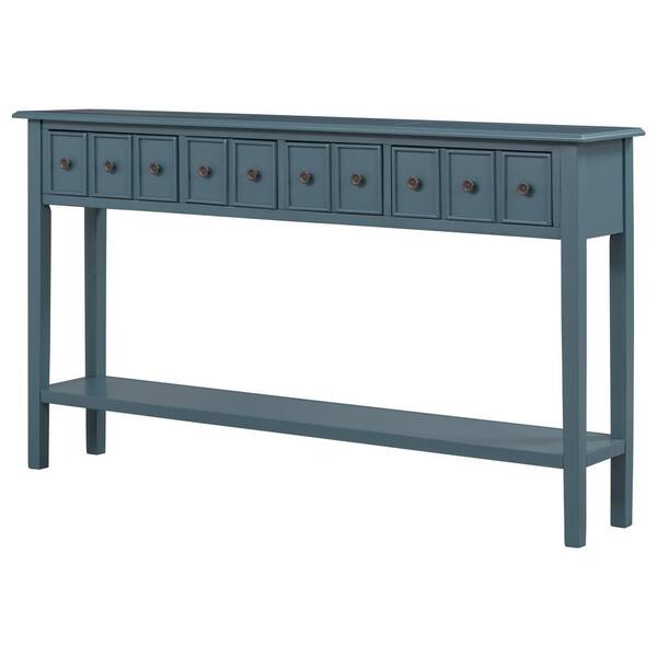 60 in. Navy Rectangle Wood Console Table with Two Different Size ...