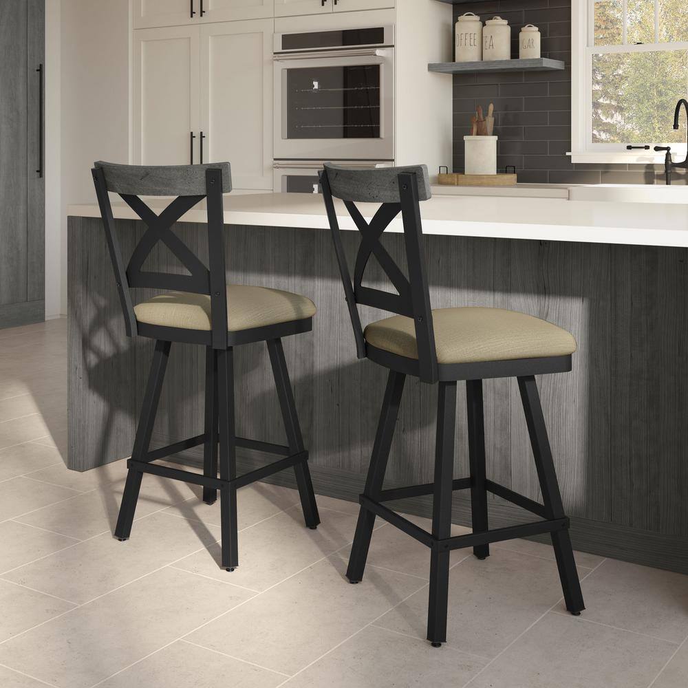 Rustic Farmhouse 32" Swivel Bar Stool in Black Wood and Metal