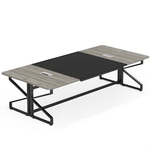 Capen 94.4 in. Rectangular Gray and Black Wood Conference Table Computer Desk