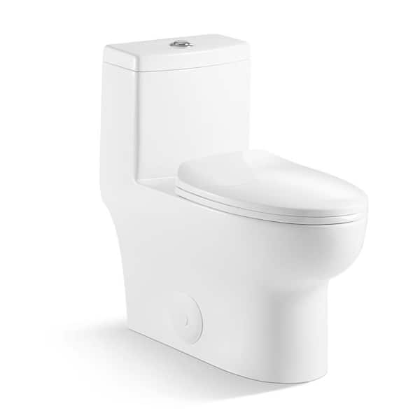 YASINU One-Piece 1.28 GPF/1.6 GPF High Efficiency Dual Flush Elongated Toilet in White Slow-Close, Seat Included