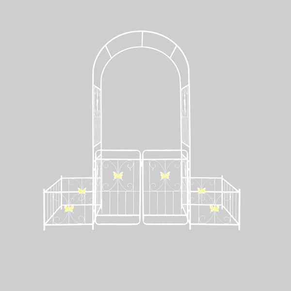 Sudzendf 86.6 in. Cream White Metal Garden Arch Trellis with Gate Climbing Plants Support Rose Arch