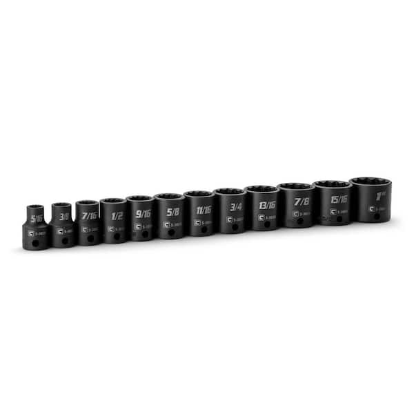 3/8 in. Drive SAE 12-Point Shallow Impact Socket Set (12-Piece)