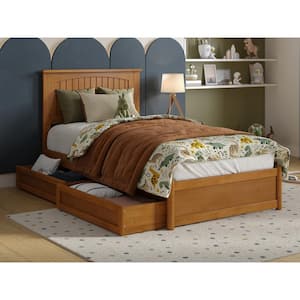 Malta Light Toffee Natural Bronze Solid Wood Frame Twin Platform Bed with Panel Footboard Storage Drawers