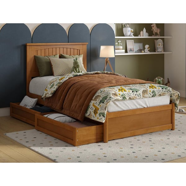 AFI Malta Light Toffee Natural Bronze Solid Wood Frame Twin Platform Bed with Panel Footboard Storage Drawers