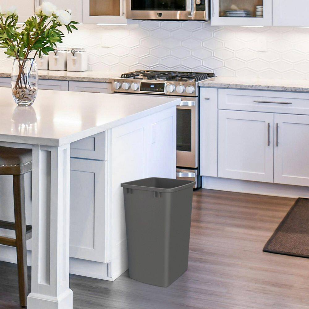 Gray Plastic Pull-Out Kitchen Trash Bin Set, 35 Quart, 2 Pack