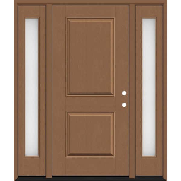Regency 64 in. x 80 in. 2P Squaretop LHIS AutumnWh Stain Mahogany Fiberglass Prehung Front Door w/Obscure12in.SLs 6-9/16