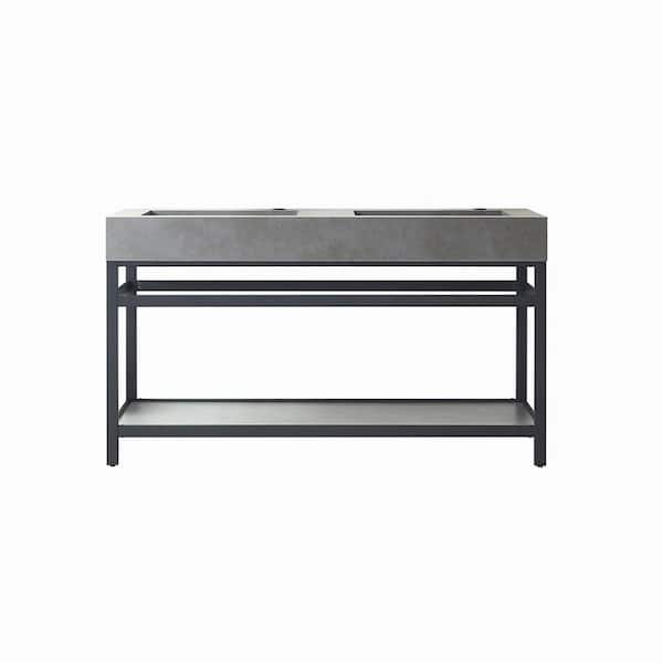 ROSWELL Bilbao 60 in. W x 22 in. D x 34 in. H Bath Vanity in Matte Black with Grey Natural Stone Top