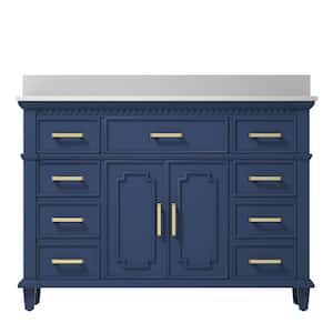 48 in. W 22 in D. x 38 in. H Bath Vanity in Blue with White Engineered Quartz Top