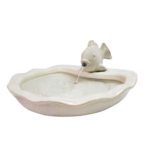 Glazed Ceramic Fish Outdoor Waterfall Water Fountain-White