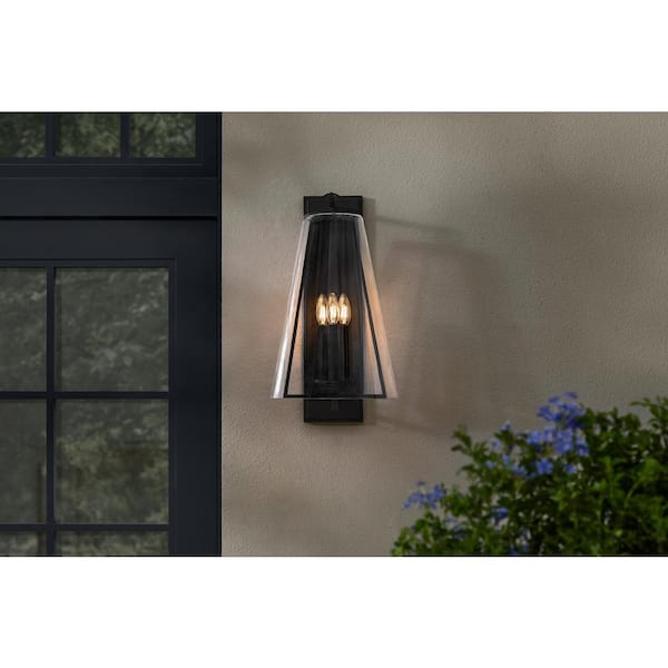 Home Decorators Collection Siobhan 22.5 in. 3-Light Black Outdoor Wall Light Fixture with Clear Glass