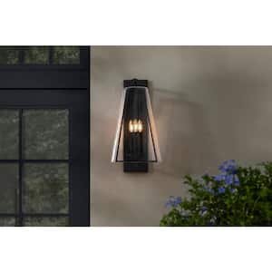 Siobhan 22.5 in. 3-Light Black Outdoor Wall Light Fixture with Clear Glass