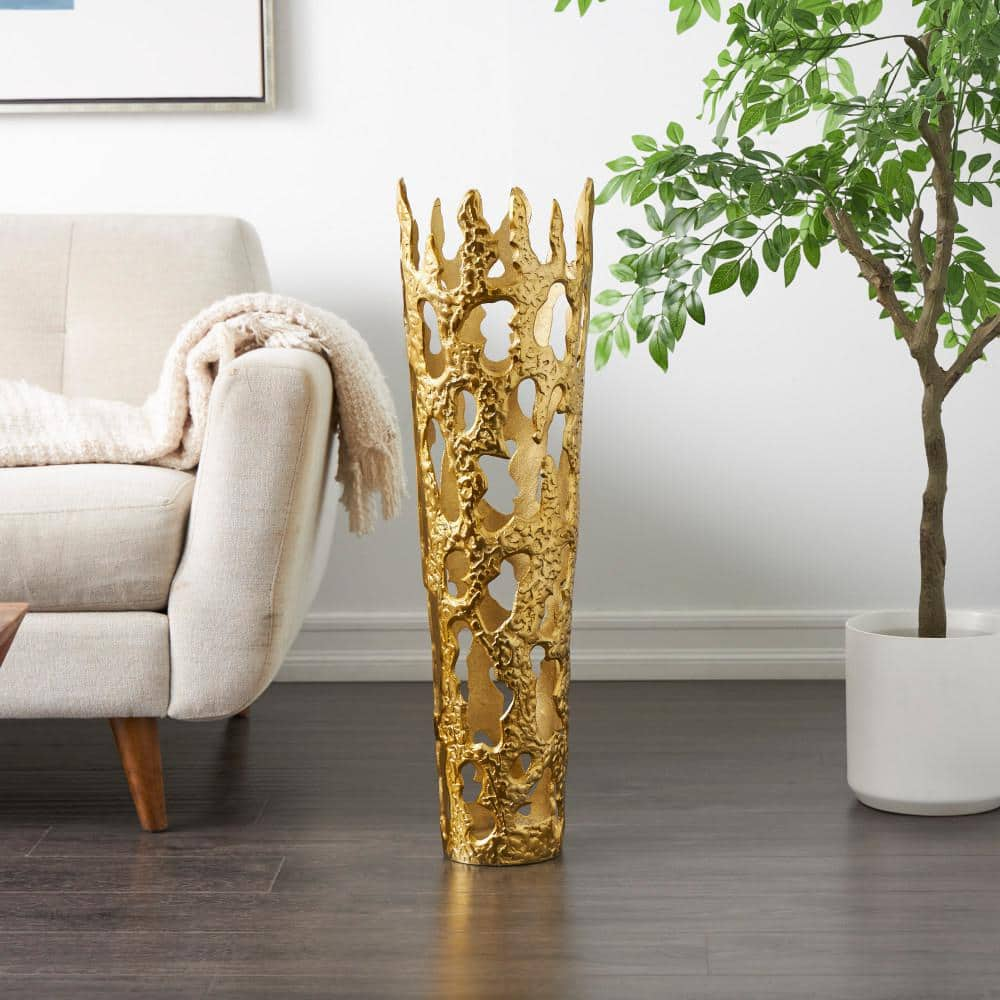 Litton Lane In Gold Drip Aluminum Metal Decorative Vase With Melting Designed Body