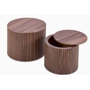 Wood Handcrafted Round Coffee Table Nested with Storage in Brown (2-Piece)