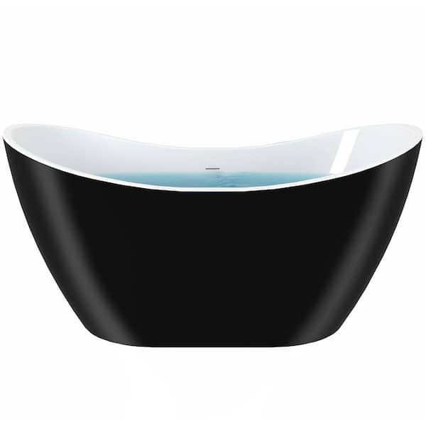 Freestanding 67 in. Fiberglass Double Slipper Flatbottom Modern Stand Alone Non-Whirlpool Bathtub in Matte Black