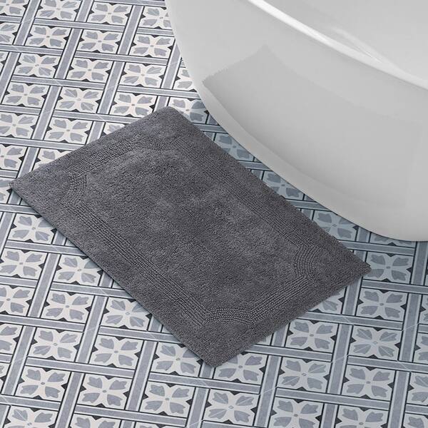 Laura Ashley Reversible Charcoal 21 in. x 34 in. Cotton Bath Mat