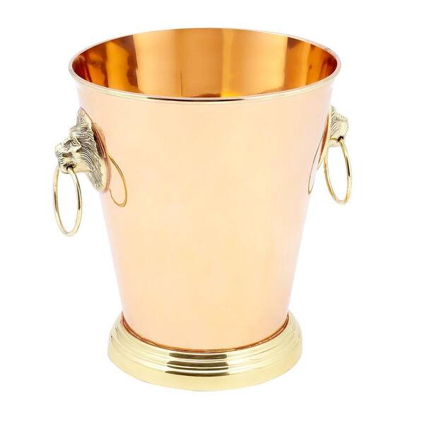 Old Dutch 8-1/2 in. x 7-3/4 in. x 9 in. 1 Gal. Solid Copper Lion Head Champagne Cooler