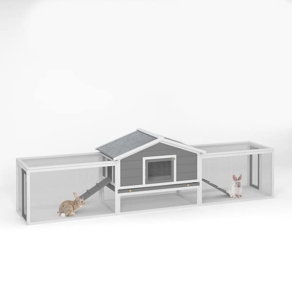 Avex 2-Story Large Wooden Rabbit Hutch Pet House with Ramps, Lockable Doors, Run Area and Asphalt Roof for Outdoor Use