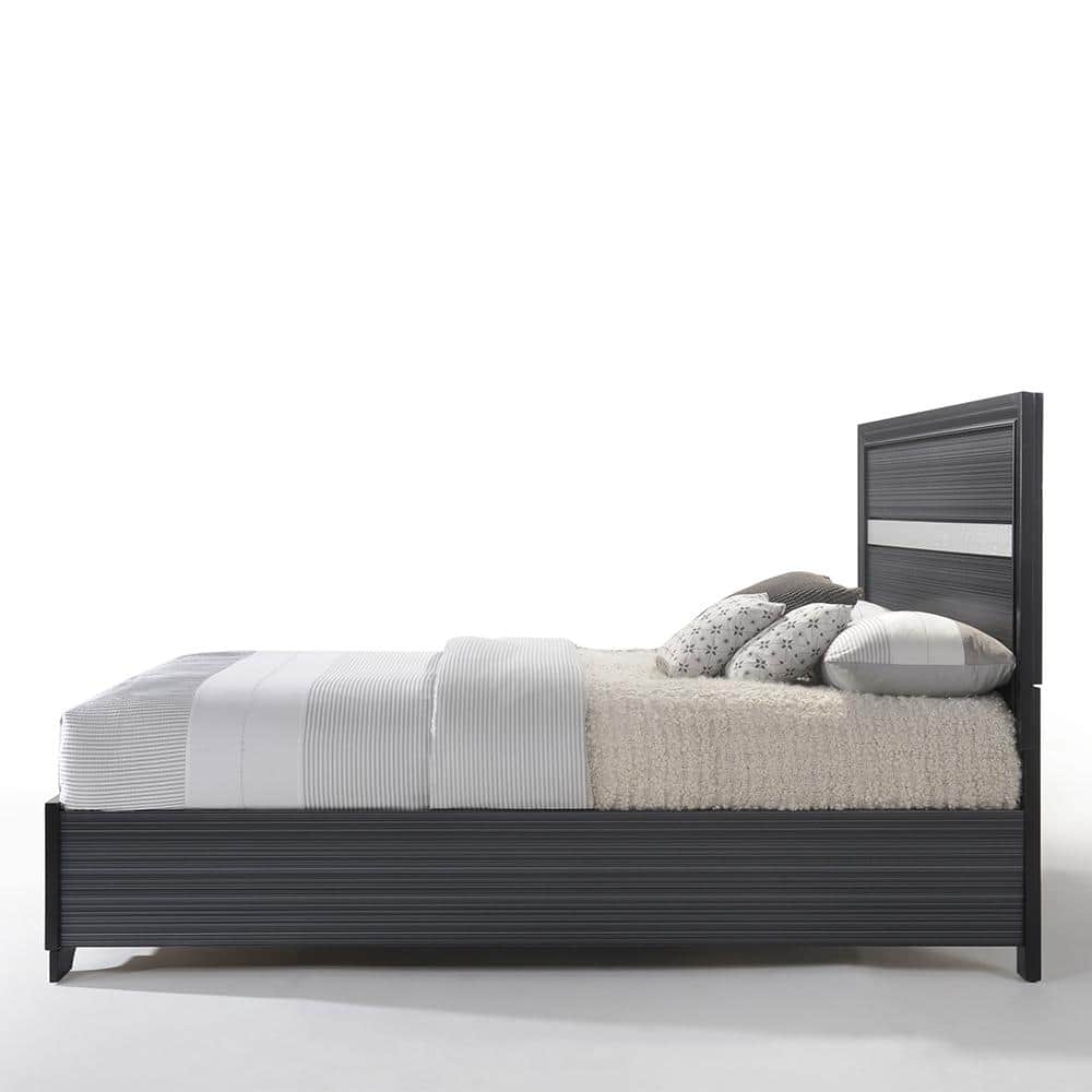 Black Queen Upholstered Bed with Storage Drawers and Slats