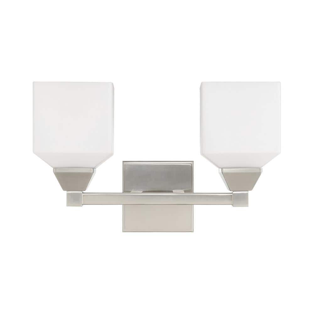 Aragon Brushed Nickel 2-Light Vanity with Satin Opal Glass