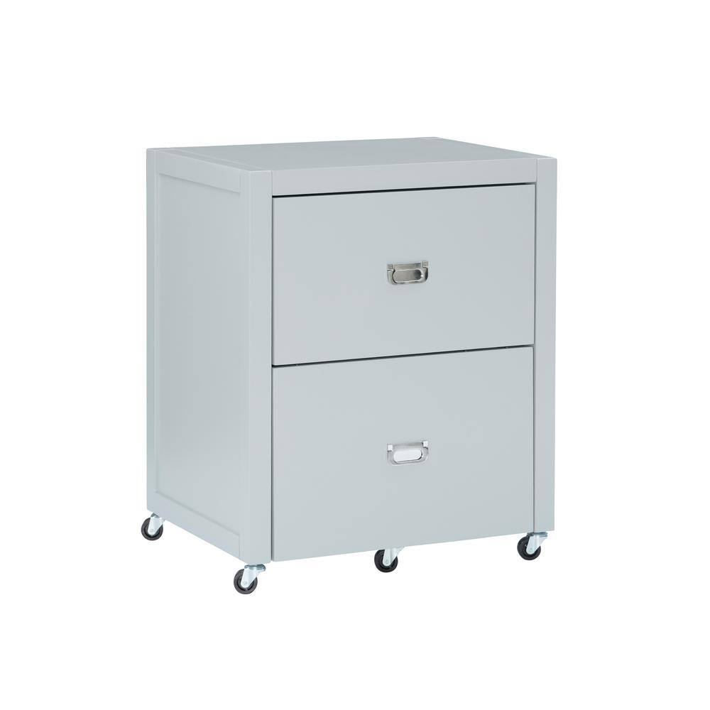 Sara Grey File Cabinet with Metal Drawer Glides and Silver Handles