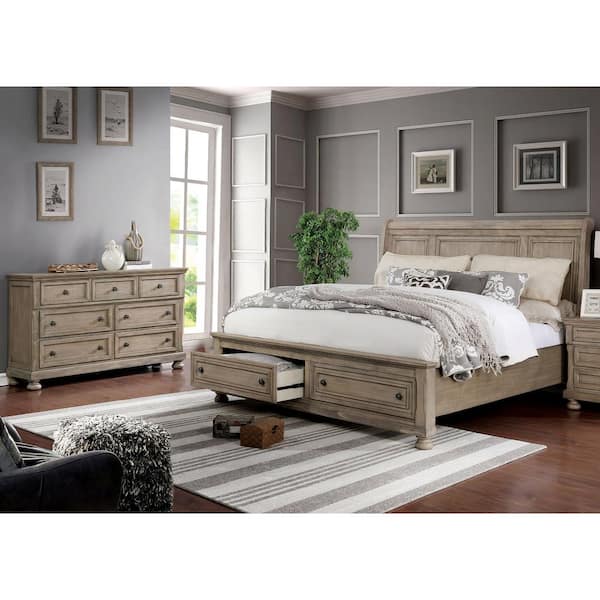 Kapriella 2-Piece Gray King Wood Bedroom Set with 2-Foot Drawers and Dresser