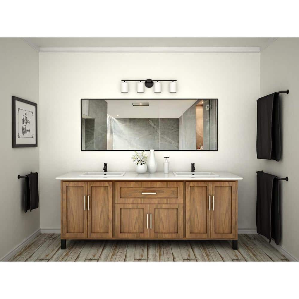 Sleek Textured Black Porcelain 4-Light Modern Bath Vanity Fixture
