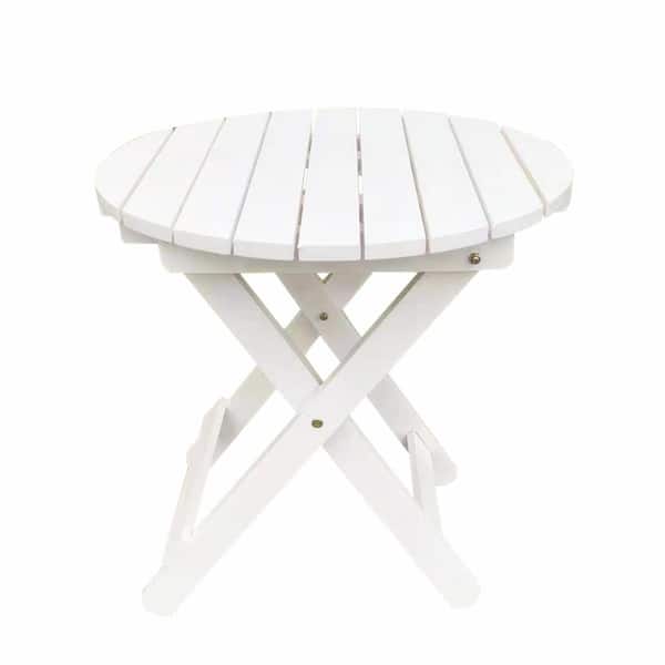 BplusZ White Round Wood 19 in. H Outdoor Adirondack Portable Folding Side Table