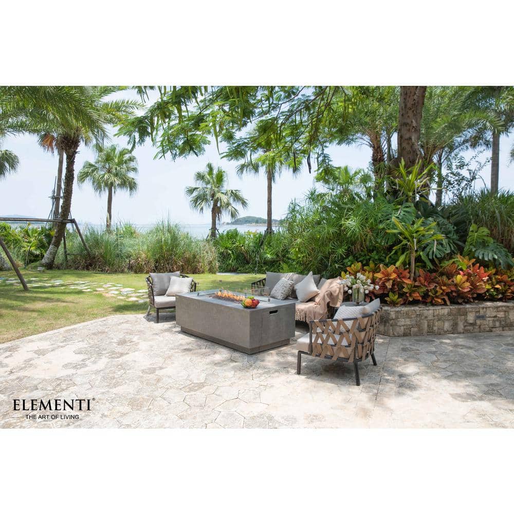 Light Gray Gas Fire Pit Table with Stainless Steel Elements