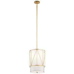 Birkleigh 1-Light Classic Gold Transitional Shaded Kitchen Pendant Hanging Light with Fabric Shade