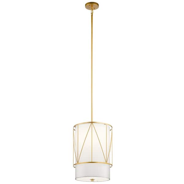 KICHLER Birkleigh 1-Light Classic Gold Transitional Shaded Kitchen Pendant Hanging Light with Fabric Shade