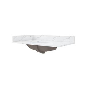 37 in. W x 22 in. D Engineered Quartz Composite Vanity Top in Calacatta White with White Rectangular Single Sink