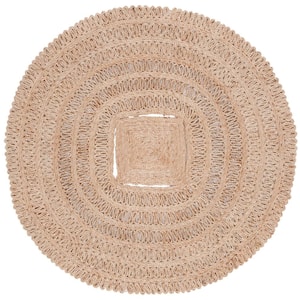 Natural Fiber Beige Doormat 3 ft. x 3 ft. Woven Border Round Area Rug